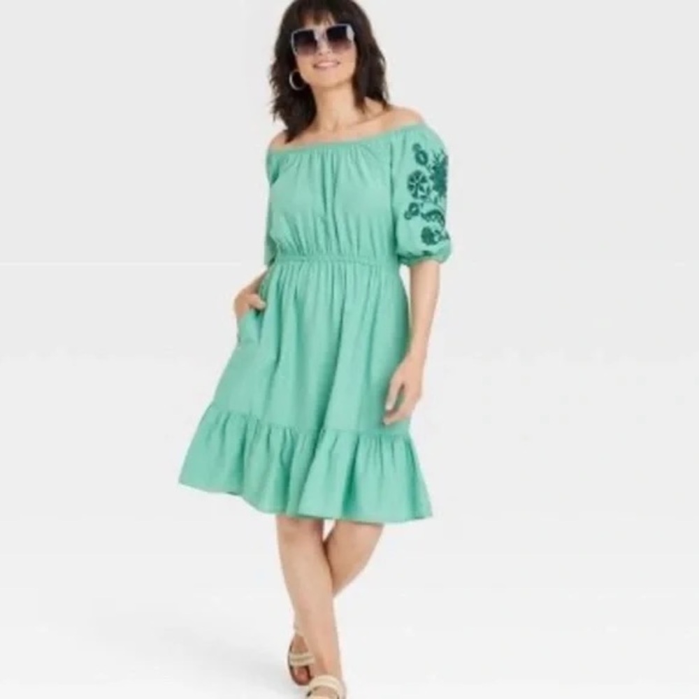 Knox Rose Green Ruffled Tiered Off-the-Shoulder Sundress - Picture 6 of 6